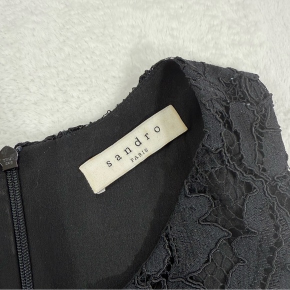 Sandro Paris Lace Racerback Dress Womans Sz 1 Black Floral Overlay Lined - Picture 8 of 15
